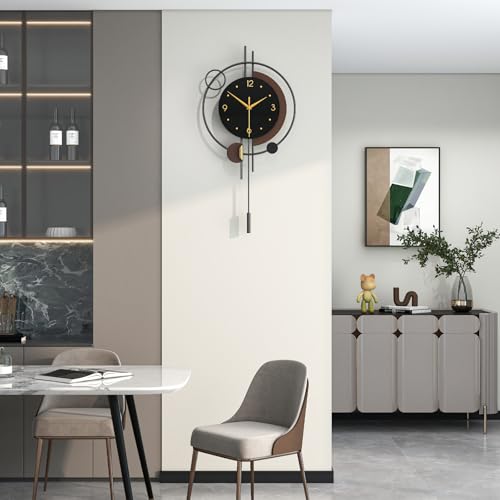 FLEBLE Modern Analog Wall Clock Decorative Clock Pendulum Battery Operated | Silent Non Ticking Large Clock for Living Room,Kitchen,Home,Bathroom,Bedroom,Classroom Wall Decor, 12.6*25inch - size: 12.6*25inch