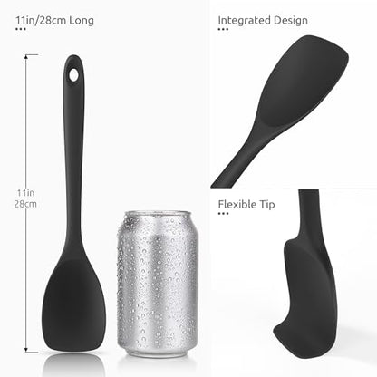 U-Taste 600ºF High Heat 9in Silicone Kitchen Tong and 600ºF Heat Resistat Spatula Spoon Flexible Silicone Cooking Scoop Spoonula (Black)