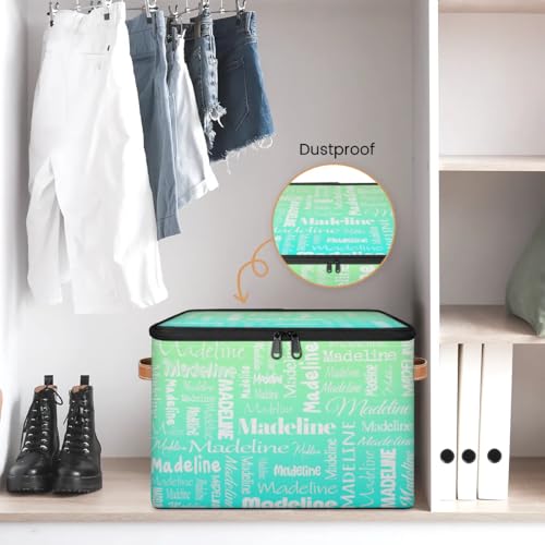 Custom Name Storage Basket, Personalized Keepsake Box, Green Cyan | Foldable Fabric Gradient Large Memory Bin with Handle Lid Lightweight Waterproof Dustproof, 14"L x 10.2"W x 10.4"H - color: Option 16