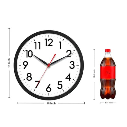 AKCISOT 16 Inch Wall Clock, Silent Battery Operated Analog Clock, Black | Large Size | Living Room | Kitchen | Classroom | Office | Easy to Read Numbers - color: A_black, size: 16 Inch