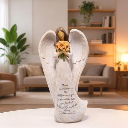 Hodao Retirement Gift for Woman, Angel Figurine with Inspirational Sentiment, Hand-Painted Resin Retirement Keepsake for Coworker, Teacher, Nurse, Friend, Retirement Party Decoration - style: Retirement Gifts