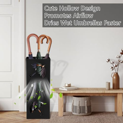 Metal Umbrella Holder Square Umbrella Stand Rack for Entryway Freestanding Rain Collection Umbrella Organizer Heavy Canes Walking Sticks Stand Rack for Indoor Home Office, 6.4" x 6.4" x 16.3", Black