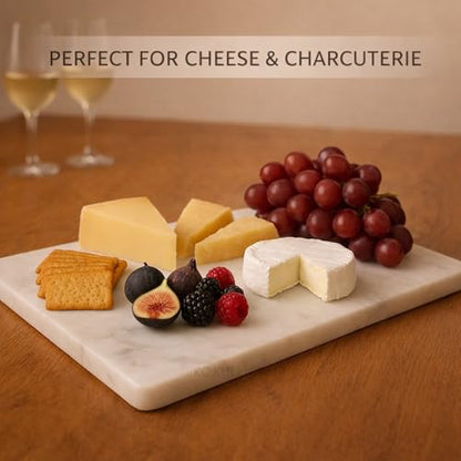8×12 Inches White Marble Cheese & Charcuterie Board | Natural Marble, Non-Slip Feet, Cutting Board & Pastry Slab, Premium Stone Kitchen Tray - color: White, size: 12"L x 8"W