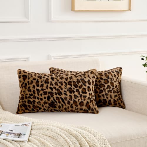 GALMAXS7 Cheetah Pillow Covers Leopard Throw Pillow Covers Set of 2, 12x20 | Faux Fur Throw Pillow Covers Leopard Couch Pillow Covers Fluffy Soft Decorative for Home Living Room Bedroom - size: 20" x 12" (Pack of 2)