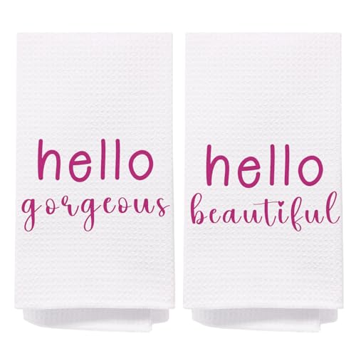 SPBL&L Hello Gorgeous Hand Towels - Hot Pink, 16x24 Inch, Set of 2 for Kitchen(White) - color: Bathroom-white Pink