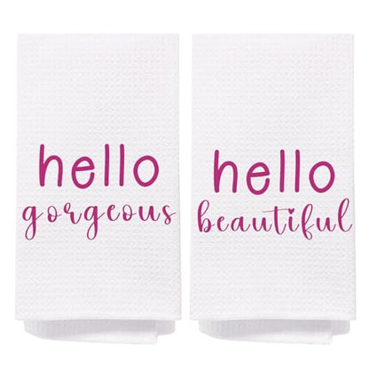 SPBL&L Hello Gorgeous Hand Towels - Hot Pink, 16x24 Inch, Set of 2 for Kitchen(White) - color: Bathroom-white Pink