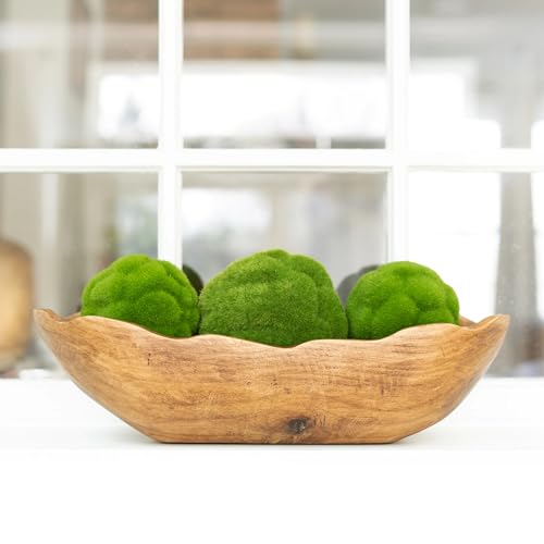 Indoor Carved Mid-Tone Brown Paulownia Wood Decorative Dough Bowl, 15.2" Rustic Farmhouse Centerpiece Bowl for Home Table Living Room Decor, 2026 Home Essential