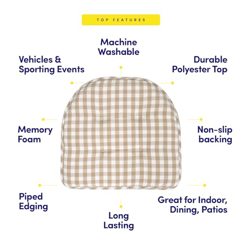 Sweet Home Collection Chair Cushion Memory Foam Pads Tufted Slip Non Skid Rubber Back U-Shaped 17" x 16" Seat Cover, 2 Count (Pack of 1), Checkered Taupe/White - color: Checkered Taupe/White, size: 2 Pack, style: Foam Pads