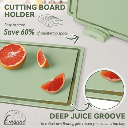 Empune 3-Piece Plastic Cutting Boards for Kitchen - Thick & Non-Slip Chopping Board Set with Juice Grooves, Dishwasher Safe, BPA Free, Includes Large & Small Sizes, Green - color: Green