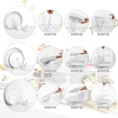 11 Pcs White Metal Cake Stand Set, Elegant Dessert Table Display Set for Party, Cupcake Stand & Candy Table Display Sets for Wedding, Birthday Celebration - color: White