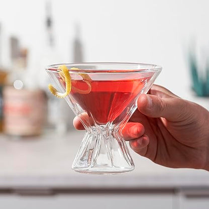 Viski Double Walled Cocktail Glasses - Insulated Martini Glasses with Cut Crystal Design - Dishwasher Safe Borosilicate Glass 8.5oz Set of 2 - style: Double-Walled Martini Glasses