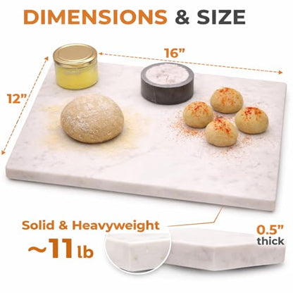 Marble Cheese & Pastry Cutting Board, 16 x 12 Inch, White | Natural Carrara Marble, Serving Tray, For Dough, Bread, Pizza, Charcuterie, Heavy, Non-Slip - color: White, size: 16"L x 12"W