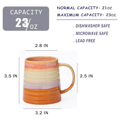 Mkour 23oz Extra Large Ceramic Coffee Mugs, Handmade Cup, Big Tea Cups with Large Handle for Office and Home, Microwave and Dishwasher Safe (Orange) - color: Orange