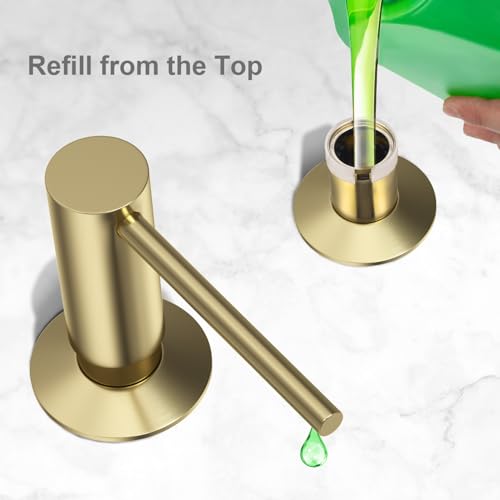 Samodra Sink Soap Dispenser, Metal Pump Head Liquid Lotion Countertop Kitchen Bathroom Soap Dispenser with 12 OZ PET Bottle - color: Brushed Gold