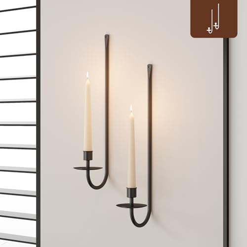 Metal Wall Candle Sconce Holder Set of 2 Wall Mount Candle Holder Pillar Holder Black Modern Wall Candle Sconces Hanging for Living Room Farmhouse Fireplace Wedding - color: Black, size: 2PC