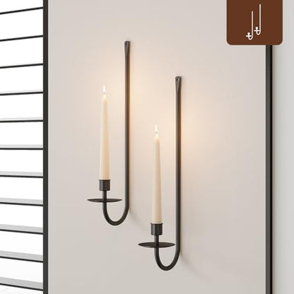 Metal Wall Candle Sconce Holder Set of 2 Wall Mount Candle Holder Pillar Holder Black Modern Wall Candle Sconces Hanging for Living Room Farmhouse Fireplace Wedding - color: Black, size: 2PC
