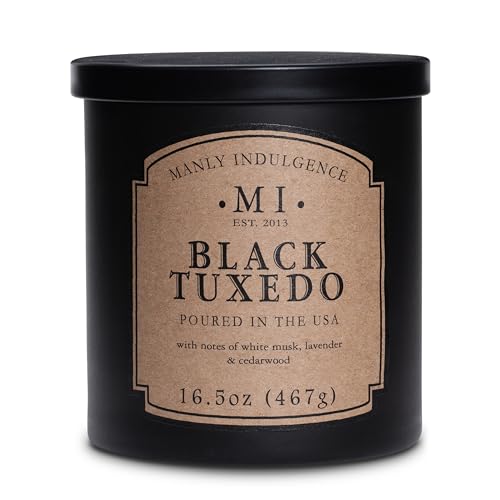 Manly Indulgence Black Tuxedo Jar Candle 16.5 oz - White Musk, Lavender, Cedarwood, Jasmine & Earthy Orris - Up to 60 Hour Burn - Soy Blend Wax, USA Poured - size: 16.5 oz - 1 Wick