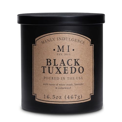 Manly Indulgence Black Tuxedo Jar Candle 16.5 oz - White Musk, Lavender, Cedarwood, Jasmine & Earthy Orris - Up to 60 Hour Burn - Soy Blend Wax, USA Poured - size: 16.5 oz - 1 Wick