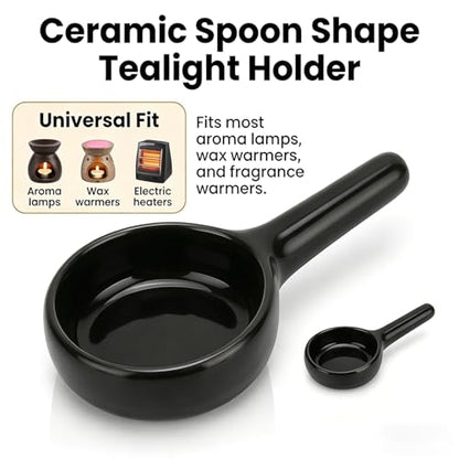 Ceramic Spoon Shape Tealight Candle Holder, Ceramic Tealight Candle Holder Essential Oil Censer with Candle Spoon, Little Tealight Candle Holder Ceramic Spoon Shape, Fits Most Aroma Lamps (Back)