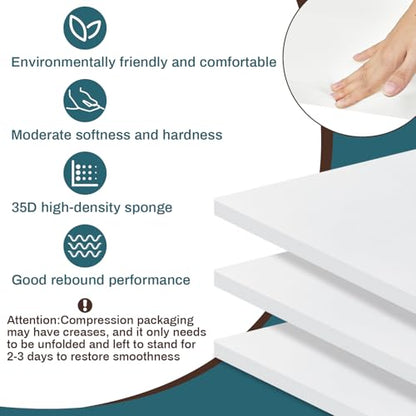Frienda 3 Pack 1" x 18" x 18" Upholstery High Density Foam Cushion | 2.2 Density 50ild Replacement Square Cut to Size Foam Padding, Seat Couch for Patio Furniture Commercial Dinning Benches - size: 1 x 18 x 18 Inch