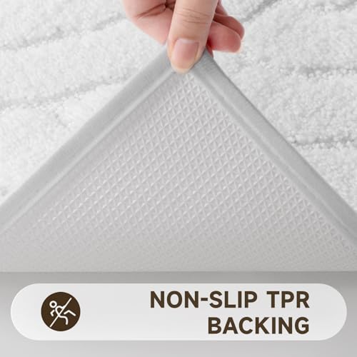 Pauwer Bathroom Rugs Sets 5 Piece, Absorbent Non Slip Bath Mat Set, White | Machine Washable, Microfiber Plush, Quick Dry Runner, U Shaped Contour Toilet Rugs, Shower Mats and Toilet Lid Cover - color: White