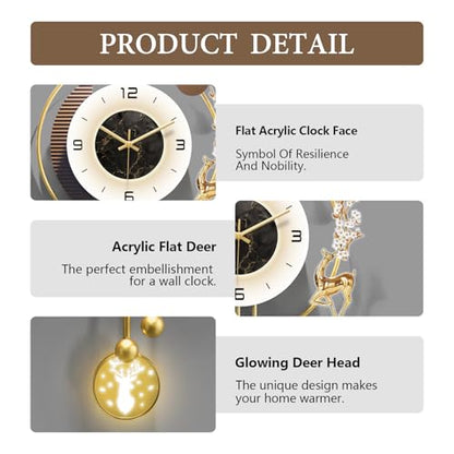 Modern Wall Clock for Living Room,Large Gold Decorative Wall Clock with light,Creative Silent Clock Battery Operated for Kitchen/Entryway/Bedroom/Office/Dinning Room Metal Wall Decor (15.7"Wx31.5L) - size: 31.5"Lx15.7"W