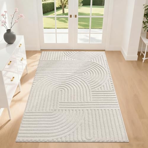 Pauwer 3x5 Area Rugs for Living Room, Modern Non Slip Washable Rug, Beige | Arch Pattern, Soft Fluffy, Neutral, Boho Accent, Solid Color Floor Carpet, For Kids Room Dining Room Nursery Entryway - color: Beige, size: 3'x5'