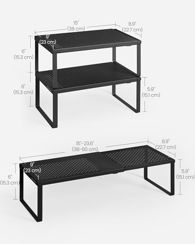 SONGMICS Spice Rack Expandable Kitchen Countertop Shelf, Metal | Small cupboard organizer, space-saving tabletop shelf, Matte Black, UKCS007B01 - color: Matte Black, size: Set of 1