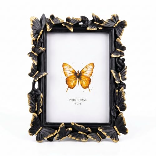 Black 4x6 Vintage Picture Frames Golden Butterfly Elegant Retro European Design, Antique Photo Frame for Wall Hanging and Tabletop Display, Retro Design Home Decor - color: Black, size: 4X6