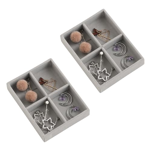 Small Jewelry Trays for Drawer,2 Pack 4 Grid Earring Organizer | Jewelry Display for Rings Stud,Jewelry Box Inserts,Drawer Inserts,Adjustable Dividers,Earring Organizer,Stackable,Mini Size - color: Grey, size: 4 Grids Set 2
