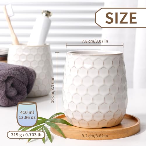Toothbrush Holder, Tooth Brush Holder for Bathroom - Ceramic Toothbrush Cup White Toothbrush Holders Countertop, Makeup Brush Holder Pen Holder, 3.62" x 3.62" x 3.93", ANTIS'S HOME - color: White, size: Honeycomb