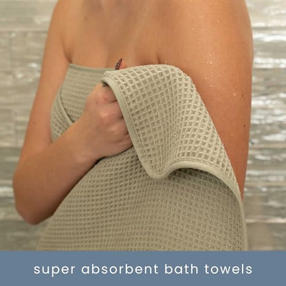 S&T INC. Aura Waffle Bath Towel Set, 6 Pieces, Beige | 2 Bath Towels, 2 Hand Towels, 2 Wash Cloths, Absorbent Microfiber, Quick-Dry and Lightweight, 420GSM - color: Beige