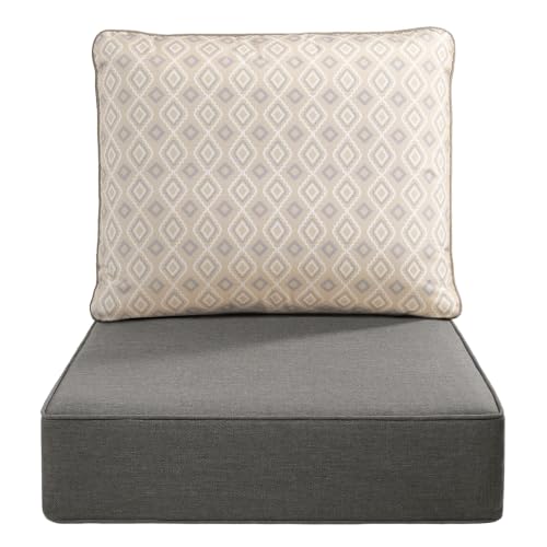 Luxury 6-Inch Outdoor Seat Cushions - 24x24 Water&UV&Fade Resistant 1 Set Patio Furniture Cushion for Wicker Dining Rocking Swivel Chairs Loveseat Couch Sectional Sofa - Grey Diamond Geo - color: Grey/Diamond Geo, size: 24x24x6"(Regular Back)
