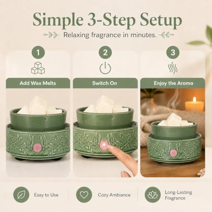 3-in-1 Wax Melt Warmer for Scented Wax, Hummingbird Ceramic Wax Warmer | Fragrances Candle Oils, Home Fragrance Burner,Electric Candle Warmer for Mom Women(Green) - color: Green Hummingbird