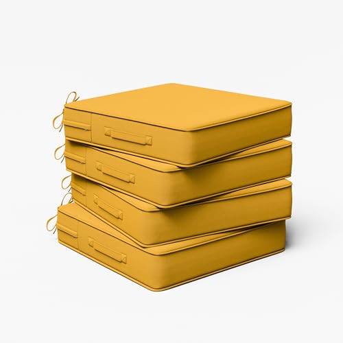 Outdoor Chair Cushion 19 x 19 x 4 Inches Patio Furniture Outdoor Waterproof Seat Cushion, Patio Chair Cushion with Handles and Ties, Square Dining Chair Cushion Set of 4, Yellow - color: Yellow, size: 19×19×4 in