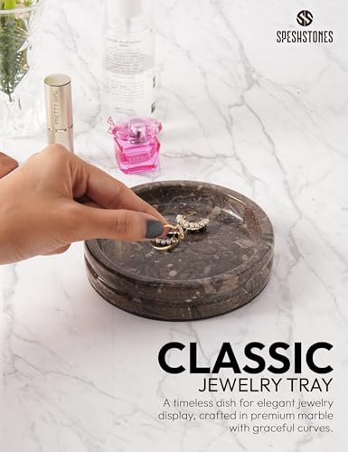 Marble Jewelry Dish, 5" Handmade Trinket Ring Tray | Handmade Stone holder for earrings, necklaces, keys & candles, Catchall dish for vanity, nightstand & gift for women - color: Oceanic