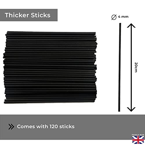Ziffs Home® 120pcs Black Fibre Reed Diffuser Sticks - 20cm/7.87in x 4mm/0.16in - Thick Reeds Sticks - Fibre Reeds for Diffusers - color: Black - 7.87 Inch - 20cm