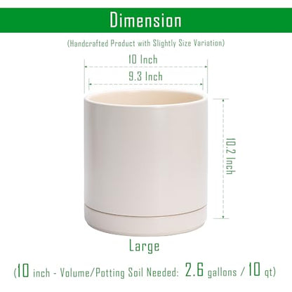 D'vine Dev 10 Inch Ceramic Planter Pot, Oatmeal, 94-O-E-8 | Modern Cylinder Design, Drainage Hole & Saucer Included, Stable Structure, Elegant Home Accent - color: Oatmeal, size: Large