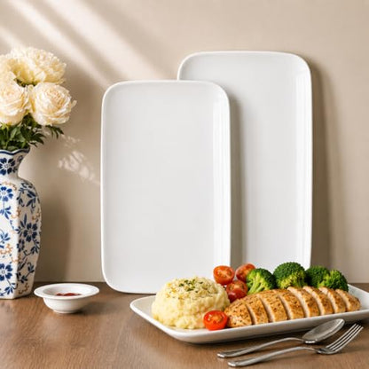 White Serving Platters Set of 2 – 13.5 Inch Rectangular Serving Platters, Large Porcelain Serving Platters for Party, Appetizers, Sushi, Steak & Dessert - size: Rectangular 13.5in