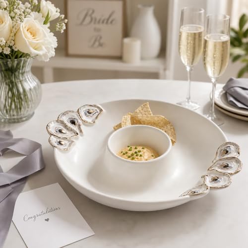 Mud Pie Oyster Chip And Dip Bowl Set, 2x10.5 | Chip and Dip Bowl