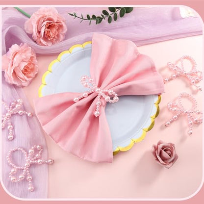 18 Pcs Pink Pearl Napkin Rings Adjustable Imitation Pearl String Elegant Napkin Holders for Weddings Dinner Parties and Everyday Use - color: Pink