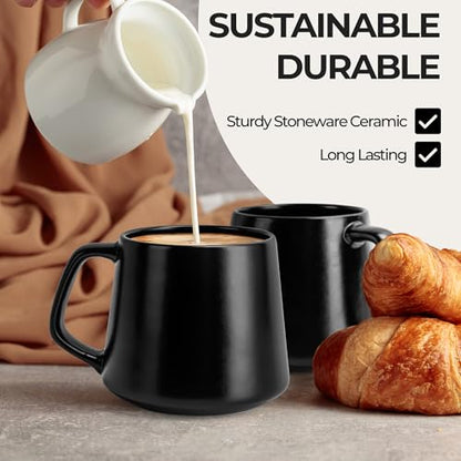 MIAMIO - Coffee Mugs Set of 4, Ceramic Mug (14oz) - Luxe (Black) | Large Ceramic Coffee Mugs for Cappuccino, Tea and Espresso, Tea / Coffee Mug 4-Piece Set, Cup Set - dishwasher safe - color: Black Series