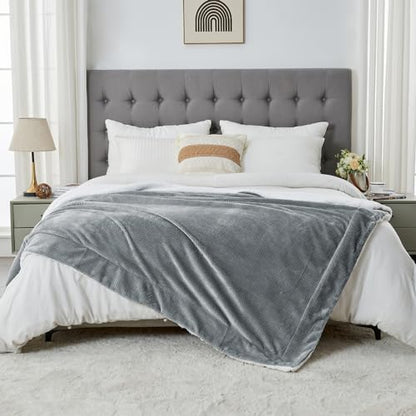 Waffle Sherpa Fleece Throw Blanket, Super Soft Fuzzy Warm, Lightweight Fluffy Reversible Plush Blanket for Bed Sofa Couch, 50 x 60 Inches Grey - color: Grey, size: 50x60 IN
