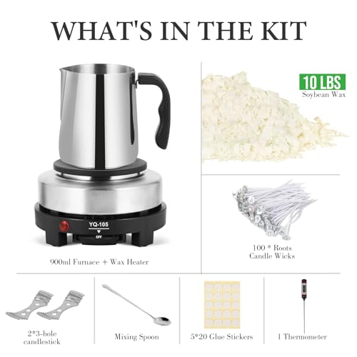 SAEUYVB 10lbs Soy Wax for Candle Making, Candle Making Kit with Wax Melter | DIY Candle Making Supplies for Adults Beginnner,Including Soy Wax Flakes,Wax Melting Pot, Electric Hot Plate and More - color: black kit-10lb