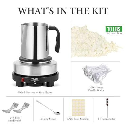 SAEUYVB 10lbs Soy Wax for Candle Making, Candle Making Kit with Wax Melter | DIY Candle Making Supplies for Adults Beginnner,Including Soy Wax Flakes,Wax Melting Pot, Electric Hot Plate and More - color: black kit-10lb