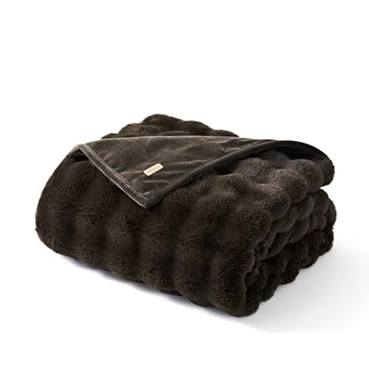 Faux Rabbit Fur Bubble Throw Blanket, 50"x60", Dark Brown | Ultra Soft, Luxury Faux Rabbit Fur Throw, Thick Warm Bubble Blanket, Cozy Fluffy Reversible, for Bed, Couch, Chair, Sofa - color: Dark Brown, size: 50"x60"