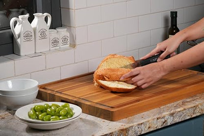 Howizz Solid Acacia Wood 24"x18" Extra Large Cutting Board, 1" Thick Edge Grain Butcher Block For Kitchen, Non Toxic Pre-Oiled Carving Tray, Juice Grooves and Easy Grip Handle, Gift-Ready Box - color: Edge Grain, size: 24"L x 18"W