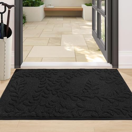 BEQHAUSE Dirt Trapper Door Mats 24" x 36", Non-Slip Doormat, Black | TPR Backing Dog Door Mat, Super Absorbent Welcome Mat for Front Door, Mud Shoes & Paws, Washable Entry Rugs - color: Black, size: 2' x 3' (Rectangular)