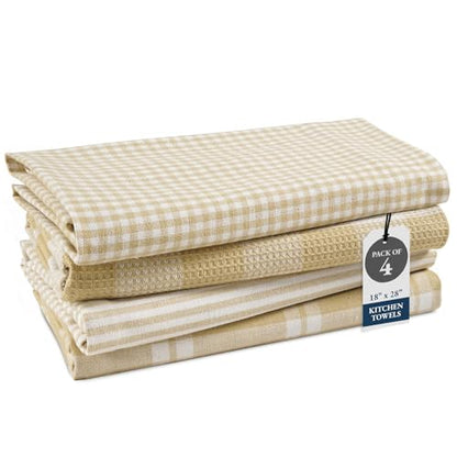 LANE LINEN Cotton Kitchen Towels Set, 4-Pack – Absorbent, Quick-Drying, Premium Dish Towels, Tea Towels, 18" x 28" - Beige - color: 01: Beige, size: 18''x28" - 4 Pack