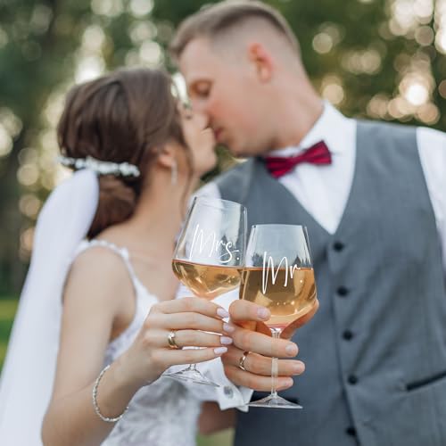 AW BRIDAL Mr and Mrs Wine Glasses, Bridal Shower Wedding Gifts for Couples | Engagement Gift for Newlyweds 2026, Bachelorette Gifts for Bride to Be, Wedding Glass with Opener Stopper Wooden Keepsake Box - style: Mr & Mrs